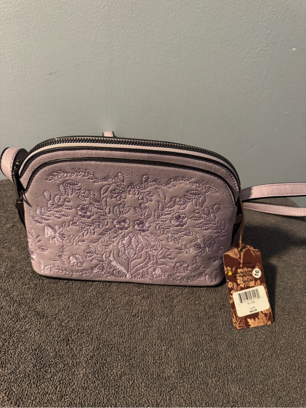 Lavender Embroidered Crossbody Bag - Women